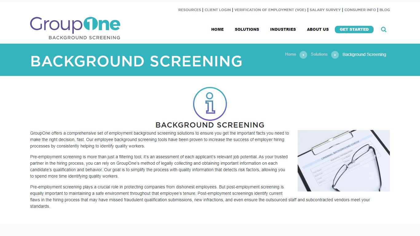 Background Screening – GroupOne - Post Employment | VOE